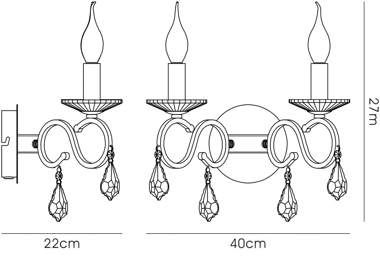 Torino French Gold Crystal Wall Lights Diyas Armed Wall Lights